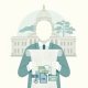 Illustration of a faceless official holding legislative documents before a domed — National Hunter Syndrome Awareness Week