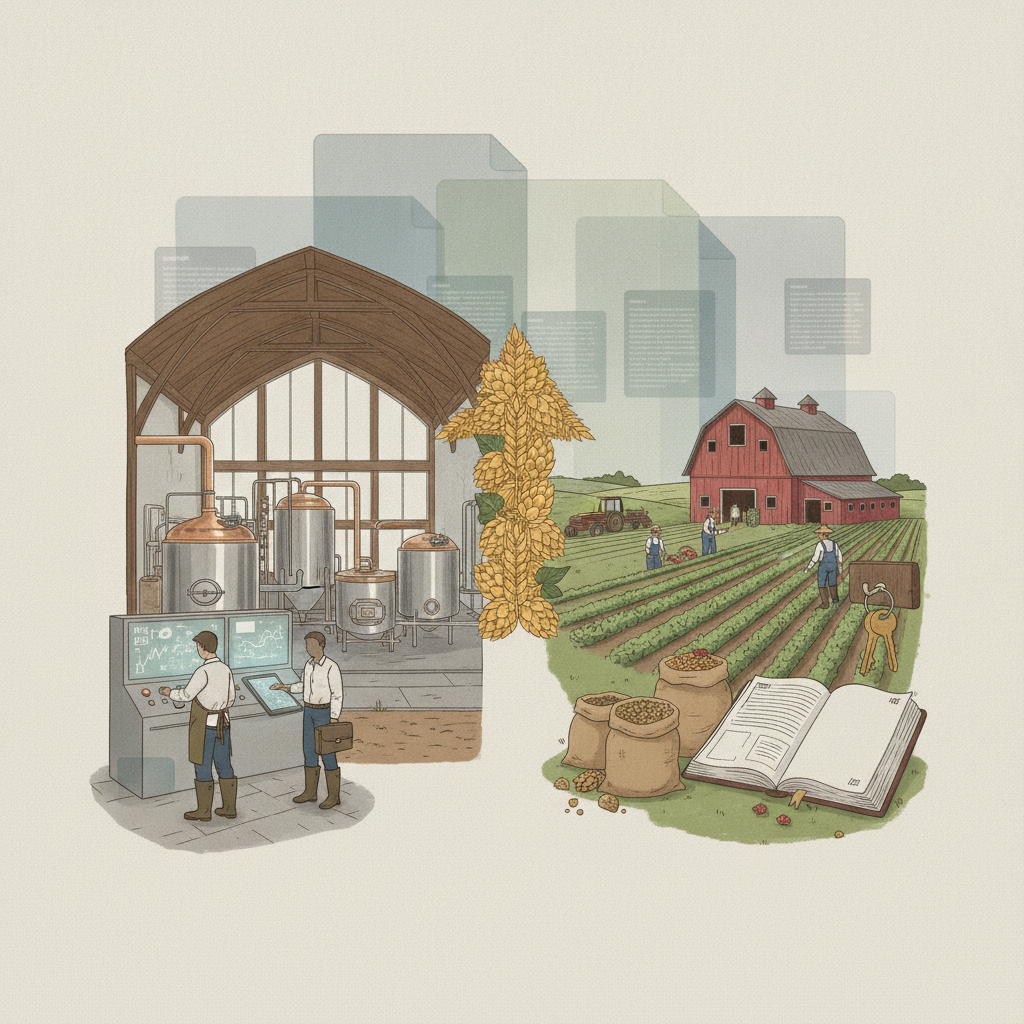 Craft brewery spent grain and farm illustration representing the Brews to Barns Act