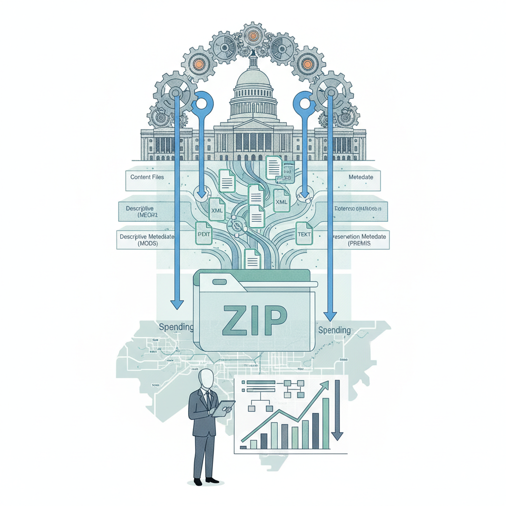 Illustration of the U.S. Capitol, budget documents, a ZIP file, and a rising spending ch — Congressional Budget Reform Act