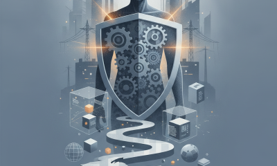 A conceptual illustration depicting a figure with a shield made of gears, symbolizing protection for — HR 10759 TRADE Act