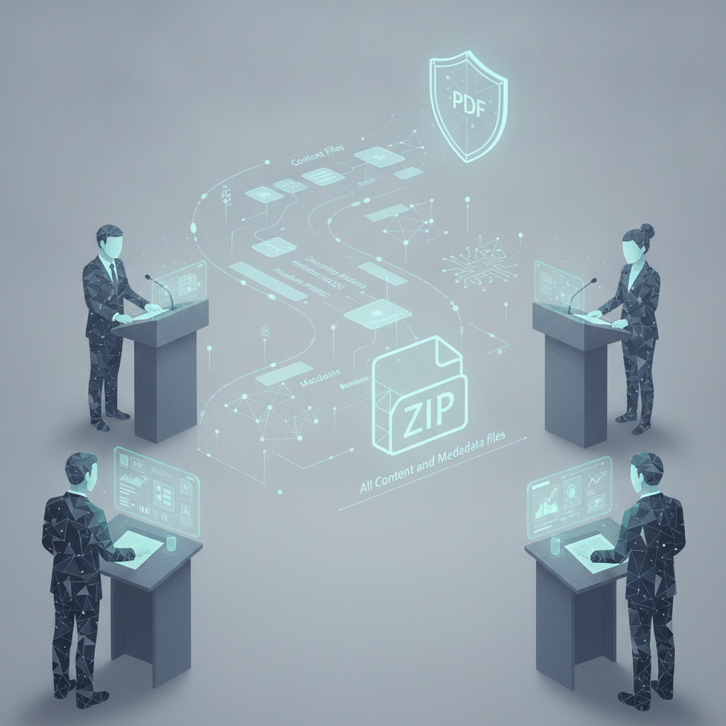REAL Political Ads Act illustration with four people at computer stations and floating PDF and ZIP file icons.