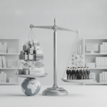 A balanced scale with business elements on one side and a group of business professionals on t — HR 10646 Defense Agencies