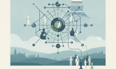 Illustration depicting the impact of Senate Bill 5670 on federal spending, featuring a network of figures and the U.S. Cap…