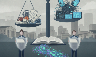Illustration depicting a scale balancing sports equipment and technology, symbolizing the Fair Play Enforcement Act's impa…