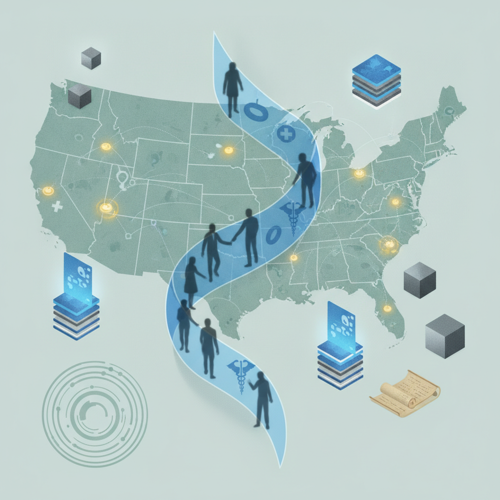 Illustration of the United States map with healthcare symbols and figures repr — Sickle Cell Disease Treatment Centers Act