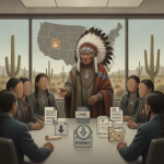 A Native American leader in traditional attire speaks to a group in a meeting ro — Tribal Veterans Voucher Flexibility Act