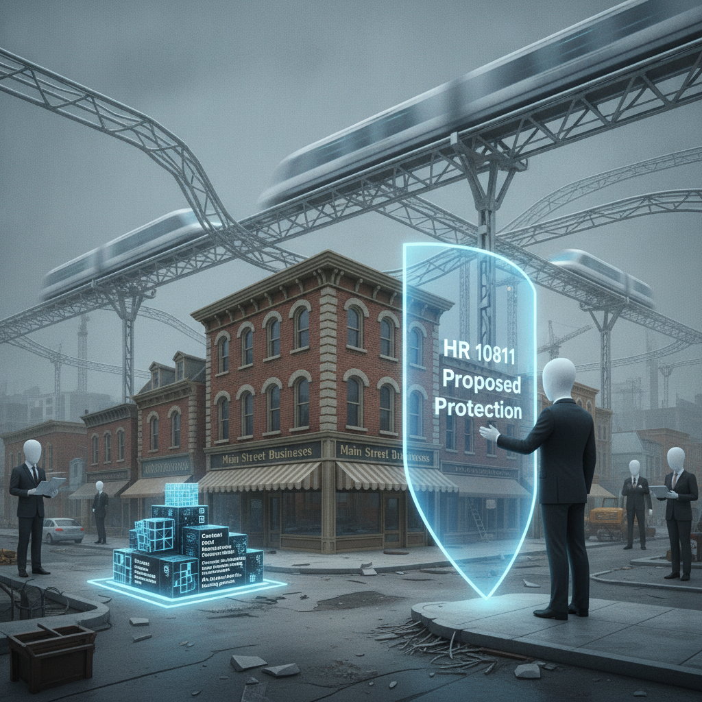 HR 10811 proposed protection shield beside a Main Street business beneath elevated transit tracks