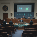 Lawmakers discussing the National Patient Safety Board Act of 2026 in a legislative chamber with digital graphics.