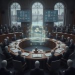 Illustration of lawmakers around a hearing table with a glowing document icon, — H. Res. 1630 opportunity youth resolution