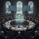 Illustration of lawmakers around a hearing table with a glowing document icon, — H. Res. 1630 opportunity youth resolution