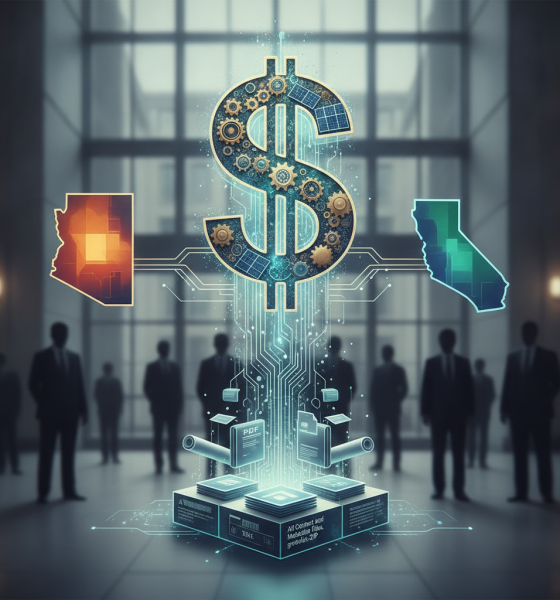 A digital illustration of a large dollar sign surrounded by symbols of Arizona a — National Institutes of Clean Energy Act