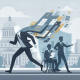 An illustration depicting a businessperson in a suit running, with documents — disability benefits running for office bill