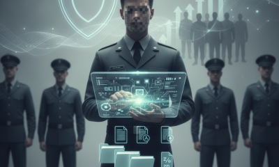 A military officer in uniform interacts with a holographic display, sur — Military Officer Promotion Integrity Act of 2026