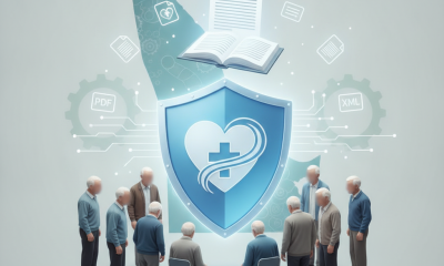 A group of seniors gathered around a large shield symbolizing protection, with healthc — No Surprise Bills for Seniors Act