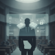 Silhouetted figure in a classroom with floating document icons — Protecting Students from Sexually Explicit Materials Act