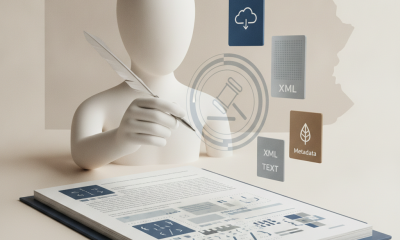 Illustration of a faceless figure reviewing a document beside XML and metadata fil — HJ Res 219 natural born citizen judge