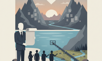Illustration depicting a businessman presenting a document with a landscape of mo — Crystal Reservoir Conveyance Act Ouray
