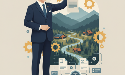 A suited figure holding a document in front of a scenic landscape wi — National Park System Long-Term Lease Investment Act