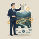 A suited figure holding a document in front of a scenic landscape wi — National Park System Long-Term Lease Investment Act