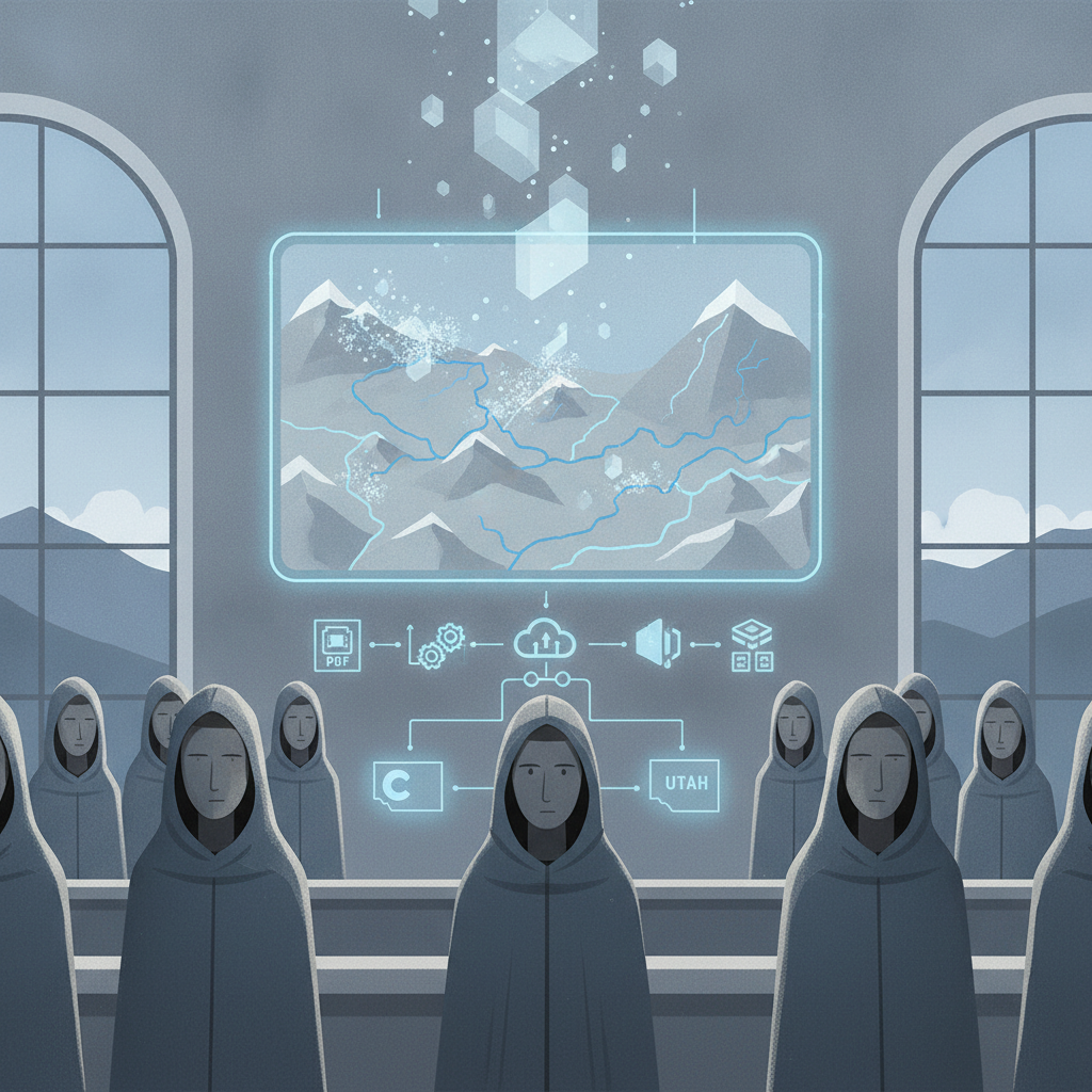 Illustration depicting a futuristic meeting with figures in cl — Snow Water Supply Forecasting Program Reauthorization Act