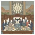 Illustration of officials gathered around documents beneath a Theodore Roose — Theodore Roosevelt Presidential Library Act