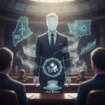 A faceless figure in a suit presenting market solutions related to National Clean Energy Week 2026 in a legislative setting.