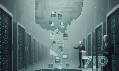 RECLAIM Act Data Centers illustration with server racks, a circuit-board map of Ohio, and figures handling digital files.