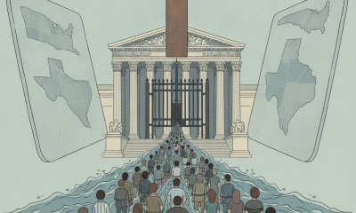 Illustration depicting a crowd approaching the Supreme Court building, sy — Supreme Court Trump immigrant detention policy