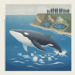 Illustration of a whale breaching near marine parks, symbolizing the SWIMS Act 2026 aimed at ending whale captivity.