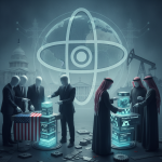 Business professionals in suits and traditional attire discuss energy agree — US Saudi nuclear agreement Senate resolution