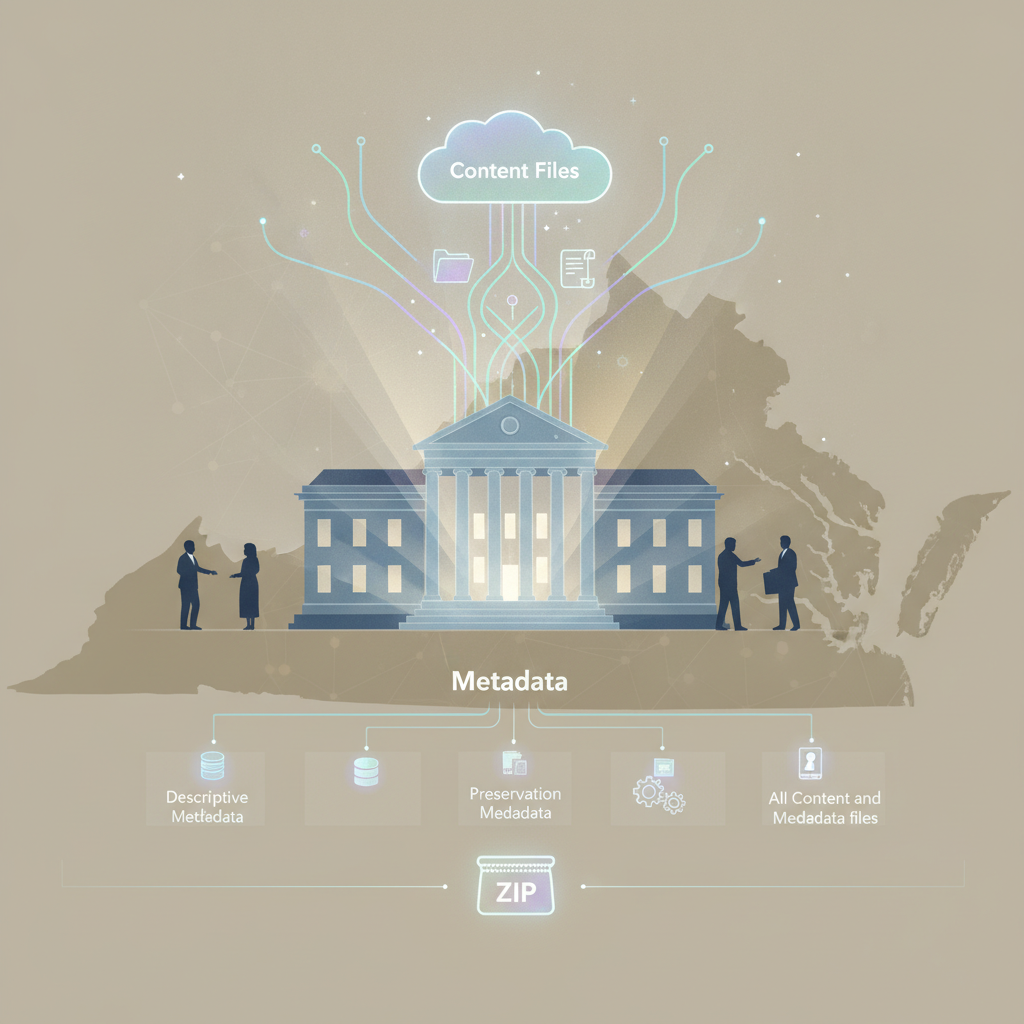 Illustration of a government building connected to cloud-based content files and metad — Honesty in Government Act of 2026
