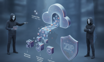 Reimagining Safety Act story graphic showing hooded figures beside a cloud, digital files, and a ZIP shield