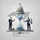 An illustration depicting two men in business attire near an hourglass with digital symb — No Betting on Your Own Race Act