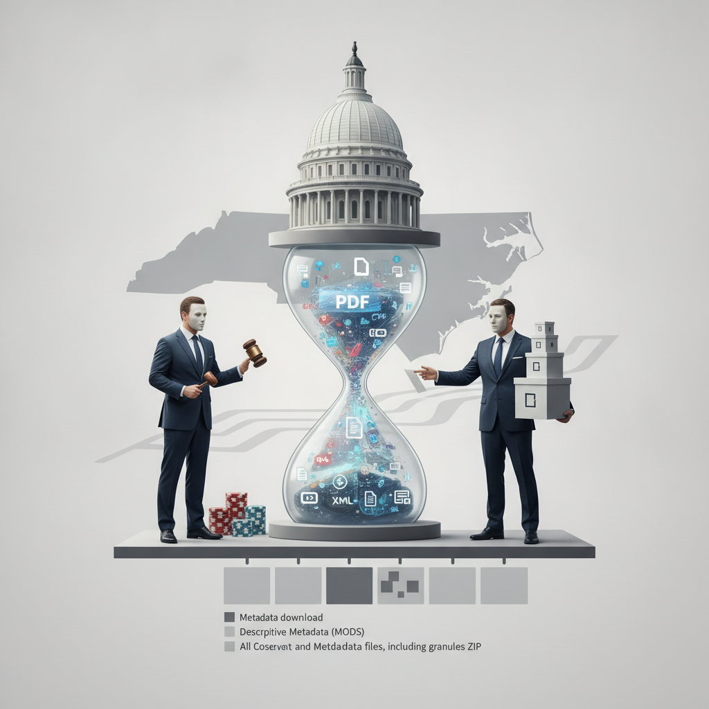 An illustration depicting two men in business attire near an hourglass with digital symb — No Betting on Your Own Race Act
