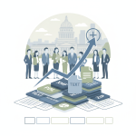 Illustration depicting a group of professionals in front of a city skyline, with doc — Affordability is Access Act of 2026
