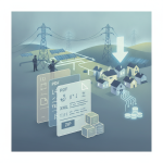 Illustration depicting energy infrastructure with solar panels, power lines, a — Affordable Power for Host Communities Act