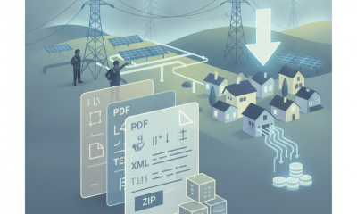 Illustration depicting energy infrastructure with solar panels, power lines, a — Affordable Power for Host Communities Act