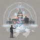 A silhouette of a person gesturing towards a digital representation of a government building, — China FIREWALL Act of 2026