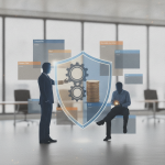 Two business professionals discussing retirement benefits with a shield and g — Employee and Retiree Access to Justice Act