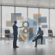 Two business professionals discussing retirement benefits with a shield and g — Employee and Retiree Access to Justice Act
