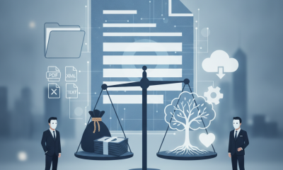 Two figures stand beside a scale balancing money and a tree, symbolizing the End Tax Breaks for Dark Money Act.