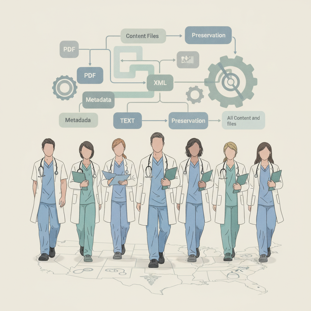 A diverse group of healthcare professionals walking together, symbolizing the Immigrants in Nursing and Allied Health Act.