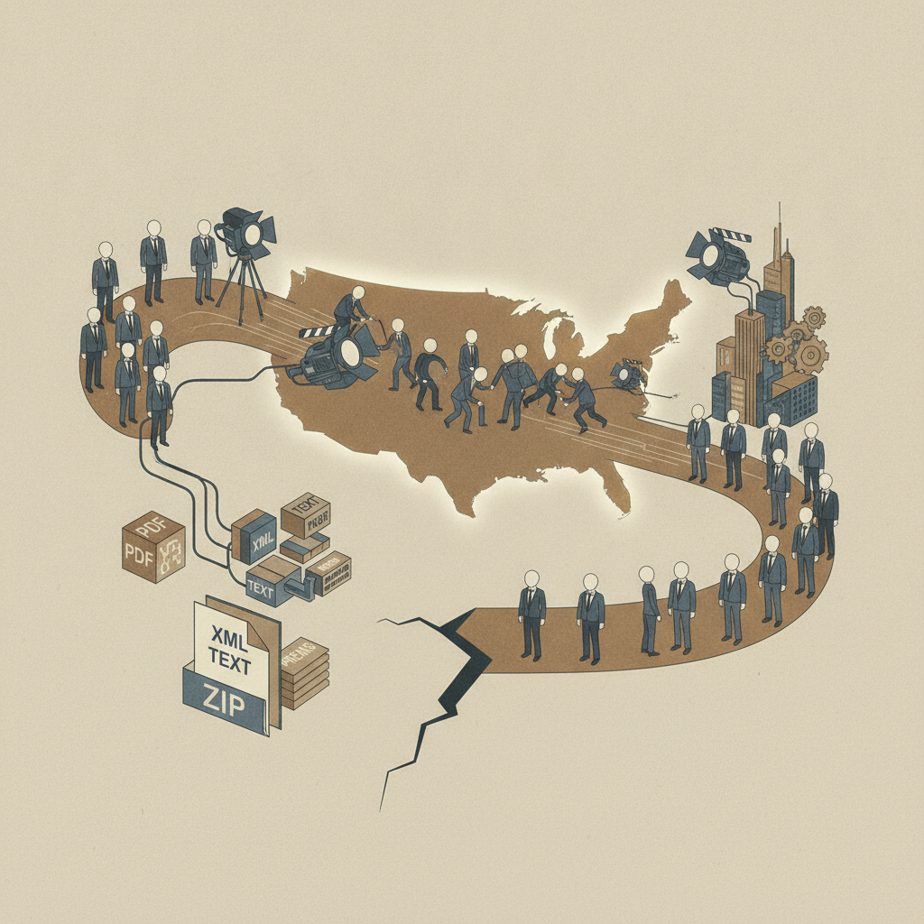 Illustration depicting a map of the USA with film product — Motion Picture Television and Entertainment Revitalization Act