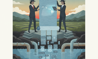 Two figures in suits holding a scroll and a tablet above a water source, with — Senate Bill 5578 Hawaiian Islands Program